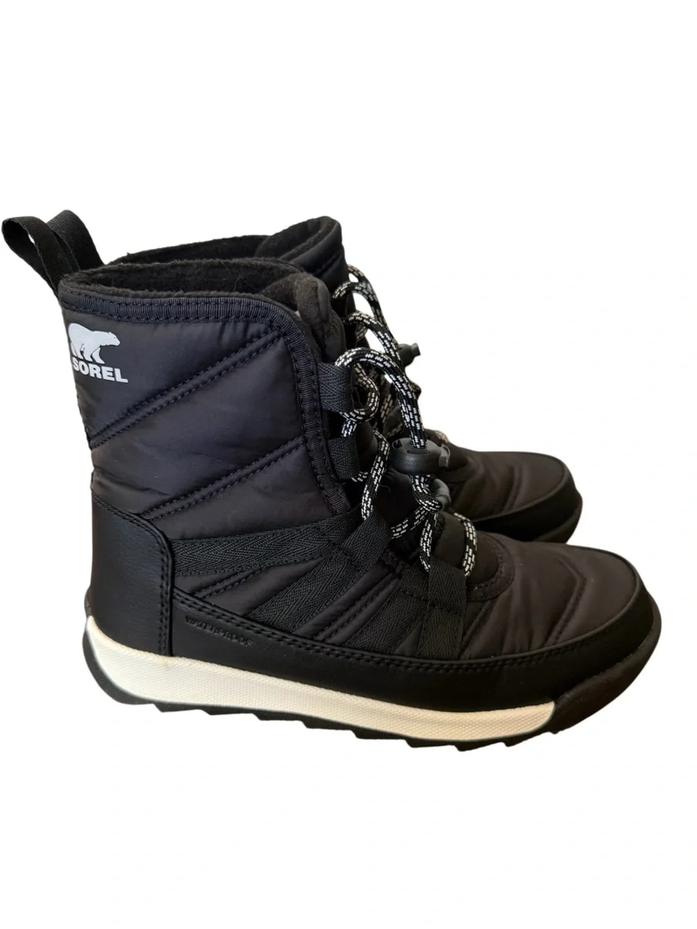 Sorel Youth Whitney II  Black and White Lace-Up Winter Boots -Size 1 NWOT